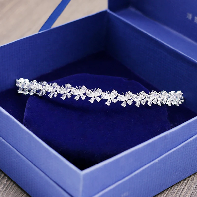 

Butterfly Flower Style beauty AAA+ Cubic Zirconia head jewelry sparkling gold color tiaras and crowns for wedding H-005