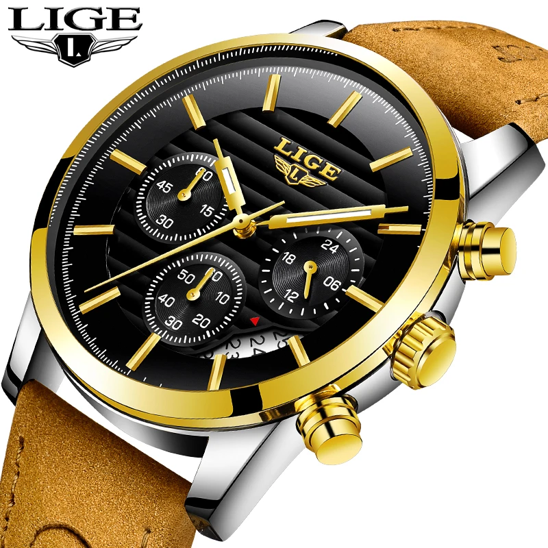 Prix Relogio Masculino LIGE De Mode Montre Hommes Sport Militaire Horloge Hommes Montres Top Marque De Luxe Quartz Étanche En Cuir Montre En Or
