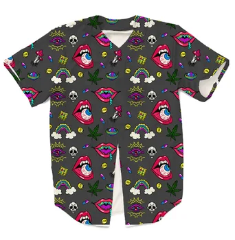 

Real USA American Size Trippy Rainbow 420 Fun 3D sublimation printing button up fashion jersey 3XL 4XL 5XL 6XL