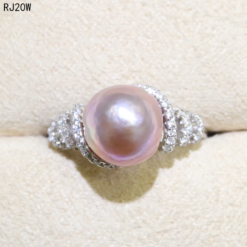 BaroqueOnly 9-10 мм кольцо из жемчуга Эдисона, инкрустированное Цирконом 925, кольца, модные ювелирные изделия, полубарокко, натуральный цвет, Пресноводный Жемчуг RJ - Цвет камня: RJ 20W
