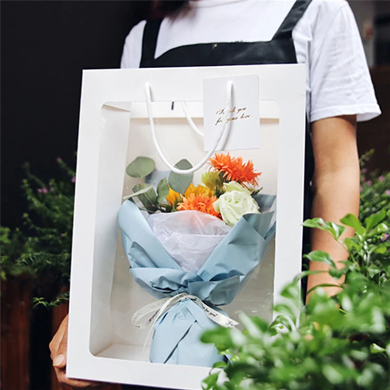 

5pcs Rose Flower Tote Bag Transparent Flower Gift Bags Wedding Party Decoration Can Hang Hard Girlfriend Flower Gift Boxes