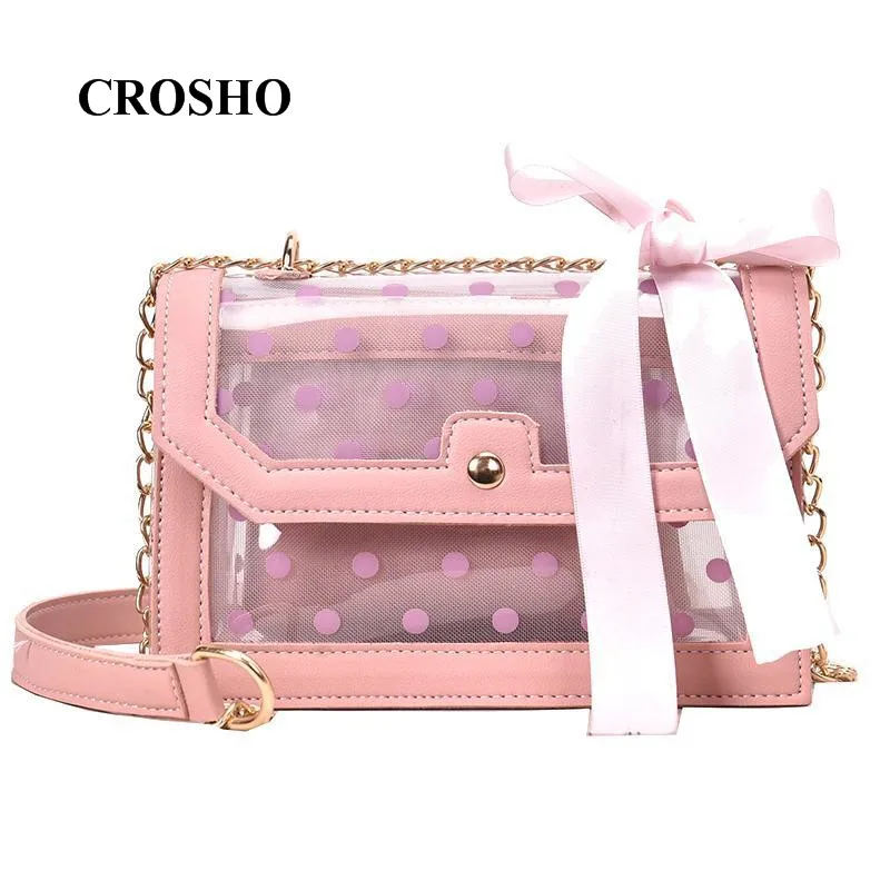 

CROSHO Transparent One shoulder Crossbody Jelly Bag with Bow Matching Small Square Bag