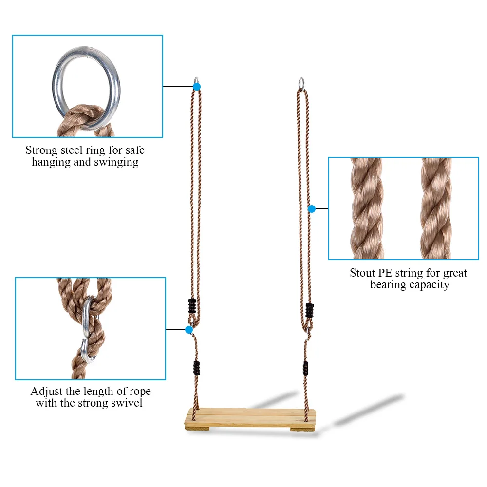 Деревянный стул для взрослых и детей, садовые качели, экологические, легко установить, дерево, качели, веревочное сиденье, подвесное, литое, для детей