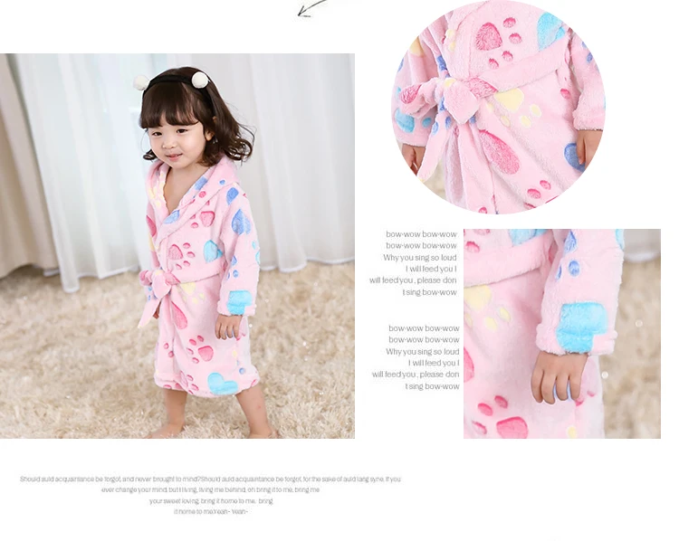 Children Pajamas Bear Paw Robe Pink Blue Yellow For Baby Girls Cotton Cartoon Sleepers Kids Casual Onesie Clothing 2 3 4 5 6 Age
