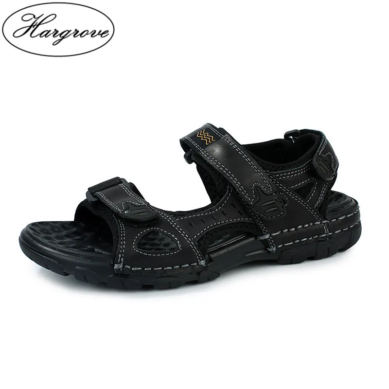 

HARGROVE New Brand High Quality Genuine Leather Men Sandals Summer Casual Men Footwear Shoes Men Flat Breathable Leather Sandals