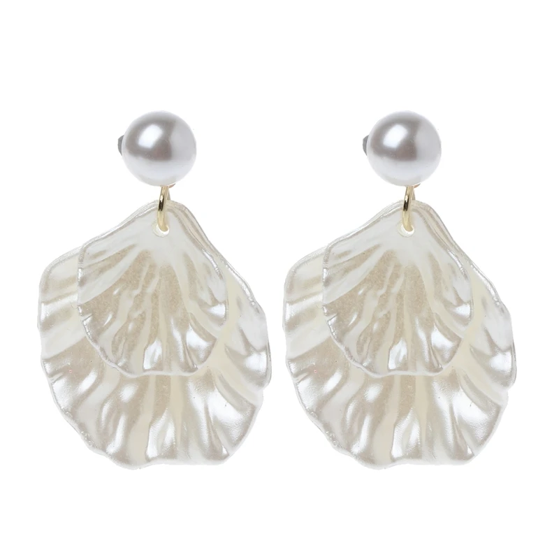 Javrick Mother Of Pearl Double Carve Shell Leaf Dangle Hook Earrings ...