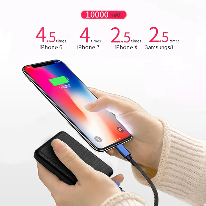 Мини 10000 мАч power bank с светодиодный дисплей Скад тонкий внешний аккумулятор для xiaomi Мобильный Внешний аккумулятор на небольшой usb Портативный power bank