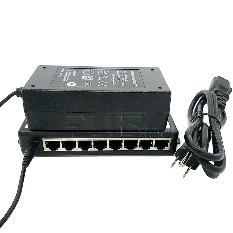 

8-Ports Passive Power over ethernet PoE injector Adapter with 48V65W Power supply for 8 IP Camera, VOIP phones, AP and more