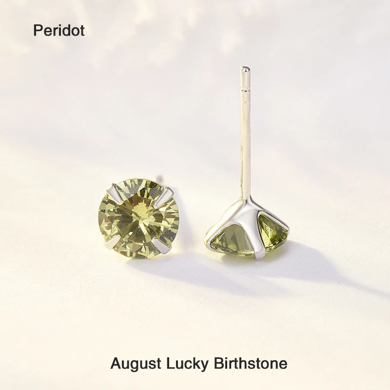 Aug. Peridot TTVOVO 925 пробы серебряные серьги-гвоздики месяц счастливый камень по месяцу рождения AAA кубический цирконий канал серьги для женщин мужчин свадебные ювелирные изделия - Окраска металла: Aug. Peridot