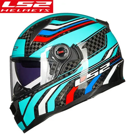LS2 ff396 мотоциклетный шлем из углеродного волокна, Мужской полный гоночный шлем с двойным щитком, мотоциклетный шлем, противотуманные линзы - Цвет: 2
