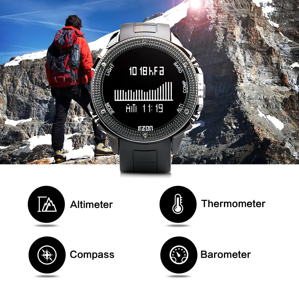 EZON H501 мужские многофункциональные походные альпинистские альтиметр компас барометр большие цифровые водонепроницаемые спортивные часы