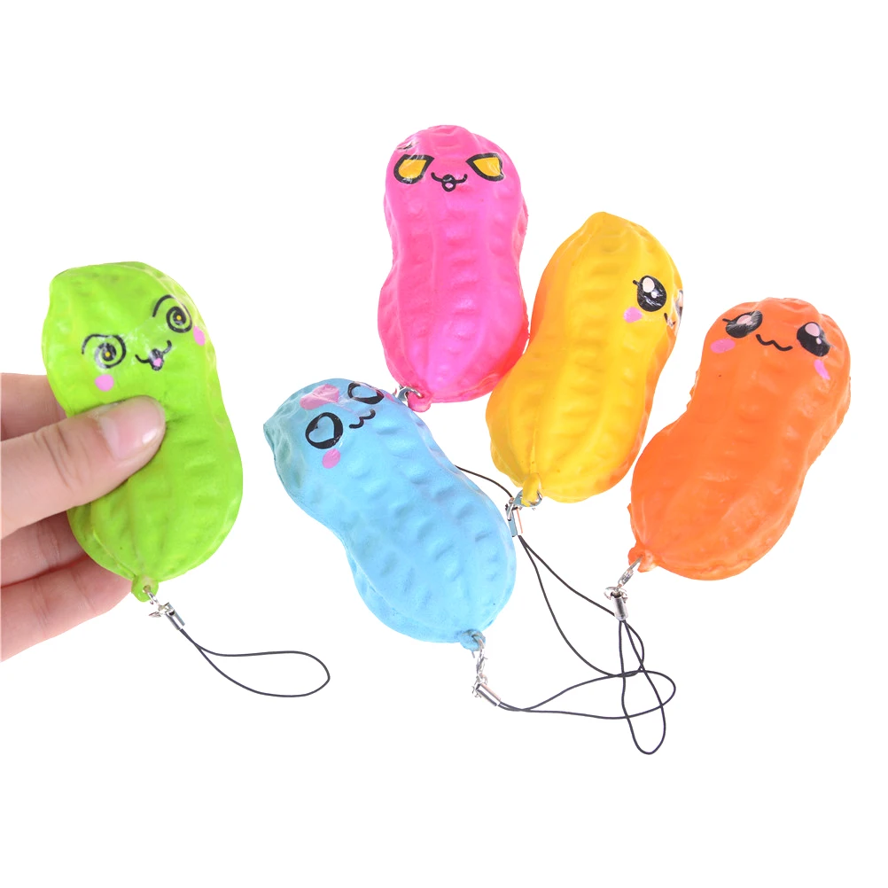 Peanut Squishy Slow Rising Squeeze Phone Straps Accessories Ball chains Decompression Toys For Anti Stress Adult Kid Gift