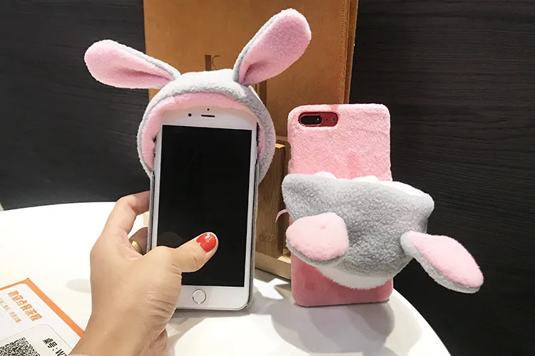 Ainike милый теплый меховой шар кролик шляпа чехол для телефона для iPhone X 5S SE 6s Plus 7 7Plus 8Plus животное ухо Пушистый Плюшевый жесткий чехол