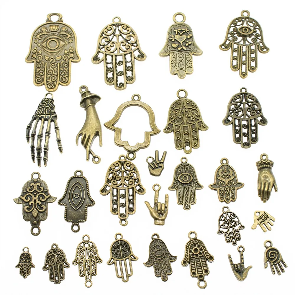 100 г Смешанные антикварные бронзовые европейские браслеты, Очаровательные Подвески, модные ювелирные изделия для изготовления самодельных шармов ручной работы - Окраска металла: Mix Hand