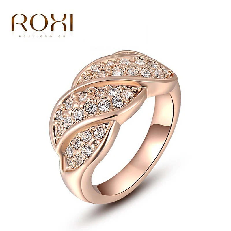 

ROXI Leaf Ring for Women Lovers Natural Stone super junior Engagement Wedding Rings Rose Gold Color Big Finger Ring Jewelry