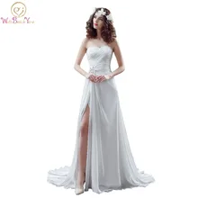 Реальные изображения Свадебное платье с высоким разрезом, свадебные платья белого цвета/цвета слоновой кости, Украшенные бусинами, плиссе без лямок, а-силуэт, свадебные платья