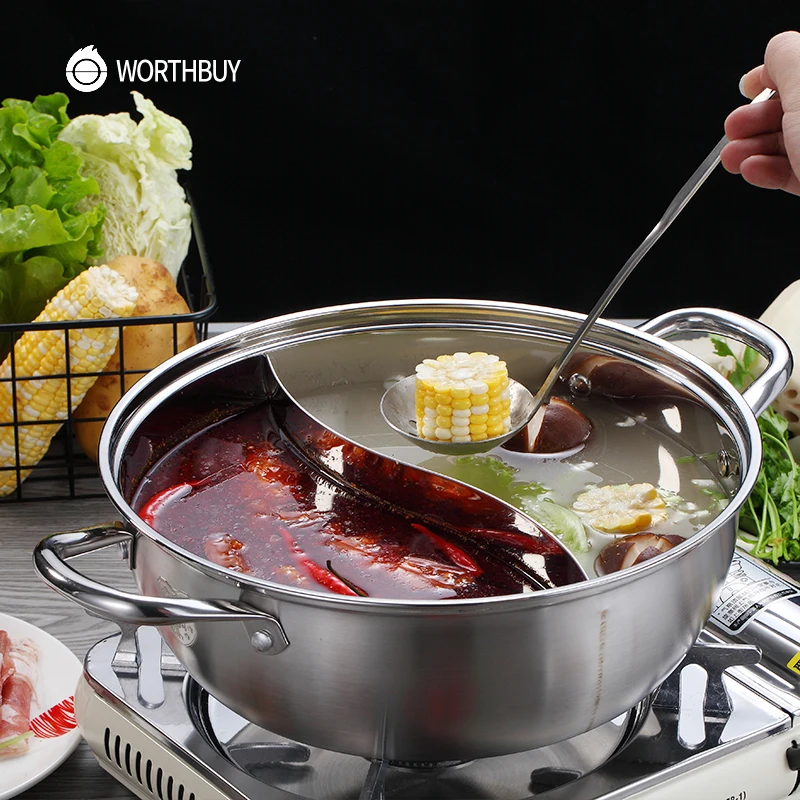 WORTHBUY китайская кастрюля из нержавеющей стали 304 28/30/32 см кухонная для супа посуда