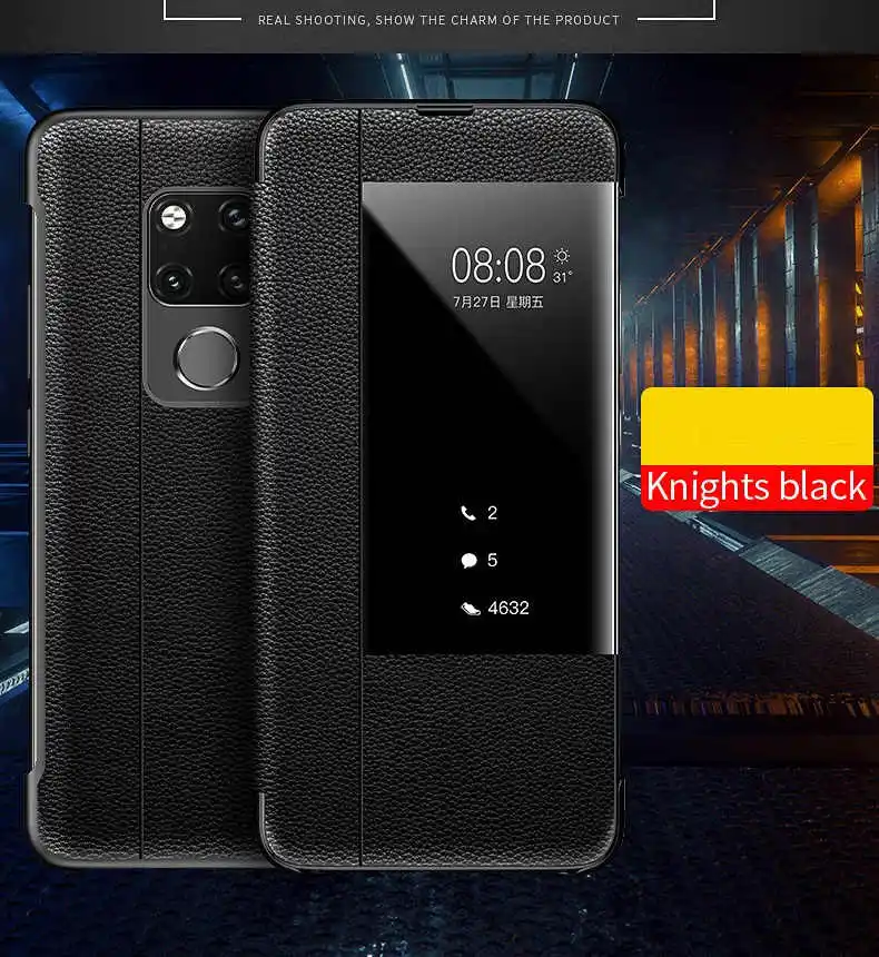 Smart Touch Window View Genuine Leather Flip Cover Case For Huawei P30 P20 lite Mate 9 10 20 Pro Phone Case For Huawei P10 Plus - Цвет: black