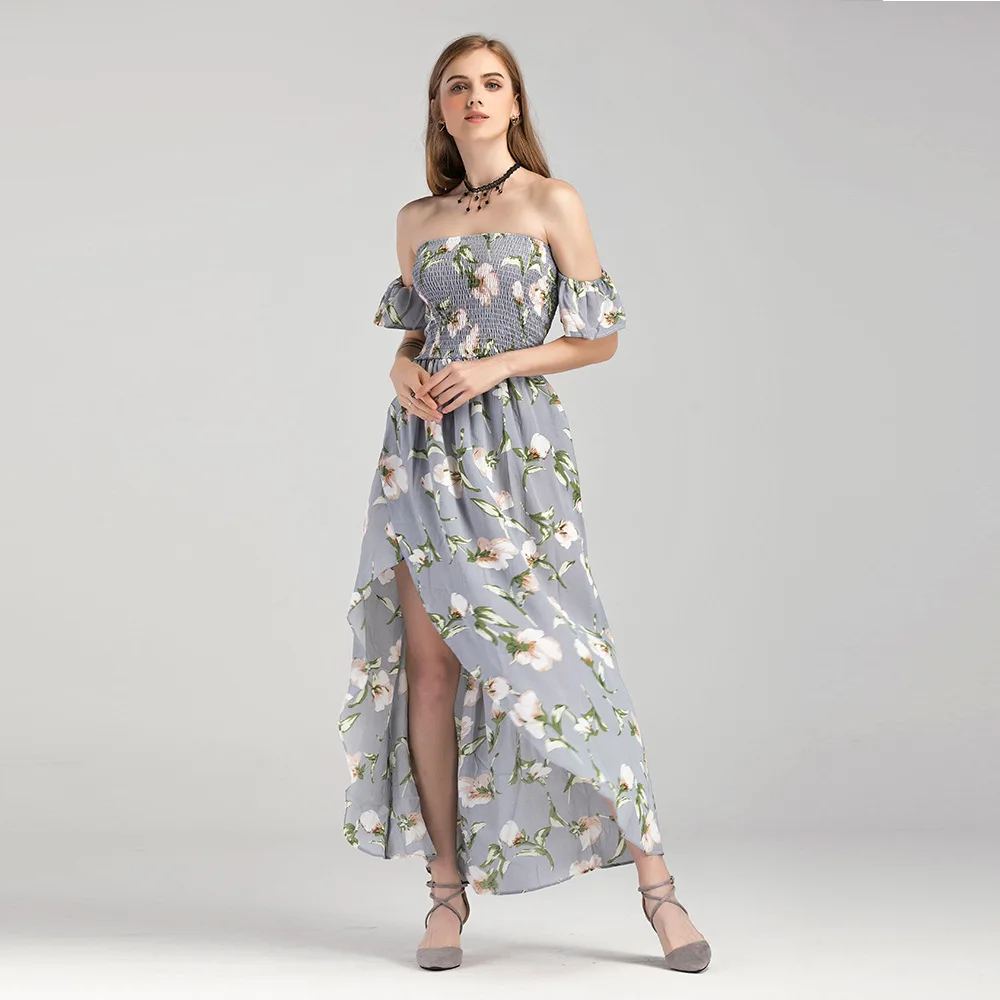 Взрывные Модели 2018 весной и летом праздник стиль off-the-shoulder dress Печать