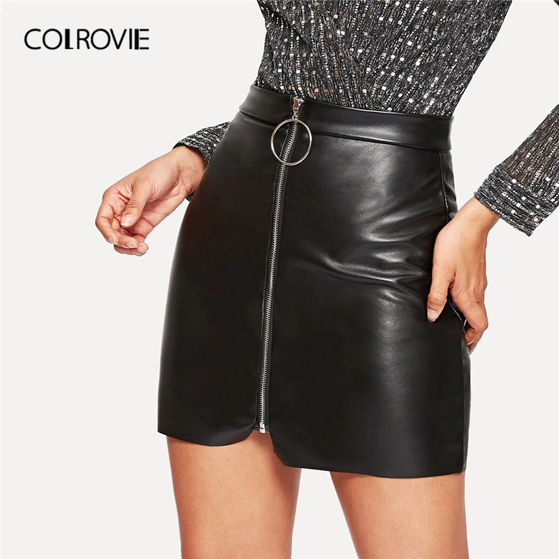 Женская ассиметричная юбка карандаш COLROVIE черная короткая футляр из