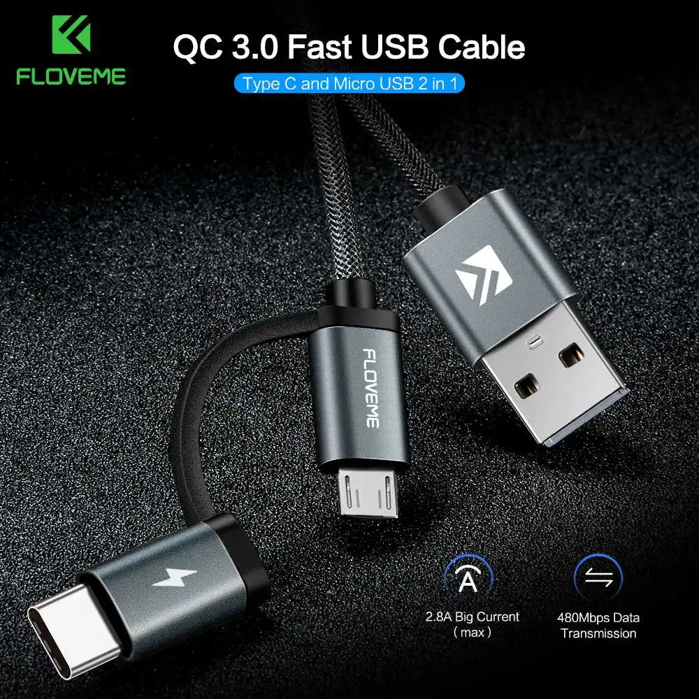 FLOVEME QC 3,0 Micro usb type C кабель 2.8A Быстрая зарядка зарядное устройство кабели для samsung S9 S8 Plus Xiaomi huawei mate 20 телефонный кабель