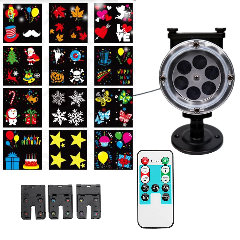 

Super bright 12 pattern film projection lamp waterproof Christmas card lawn projection lamp