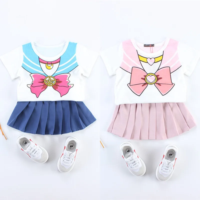 

MILANCEL kids clothes set sailor moon cosplay girls clothing set summer tops and skirt 2 pcs clothes set