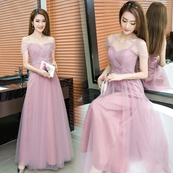 

Dusty Pink Long Bridesmaid Dress Sweetheart Tulle Pleated Prom Dresses Junior Bridesmaid Gown Dama Dresses