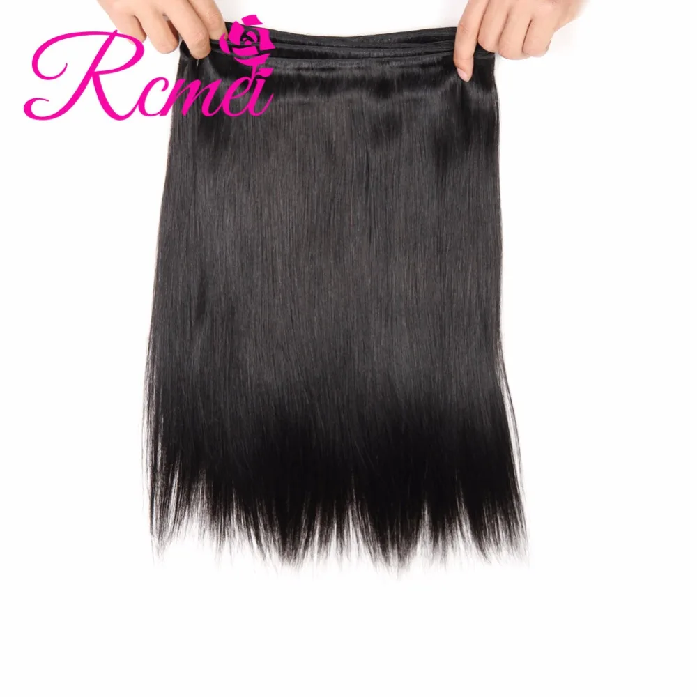 Straight Hair Bundles With Closure Peruvian Hair Weave 4 Bundles With Lace Closure Double Weft Human Hair Bundles Non Remy Rcmei