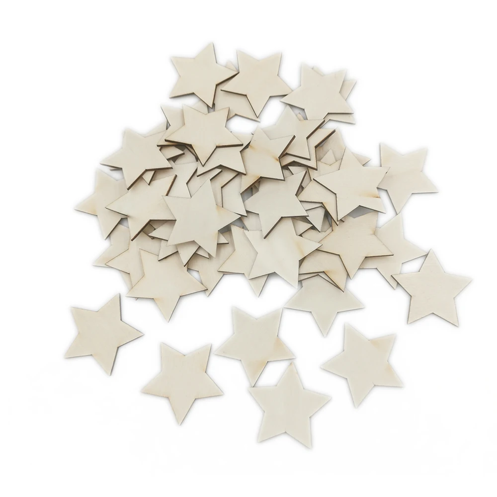 50pcs 40mm Wooden Star Shape Scrapbooking Embellishments Craft Handmade