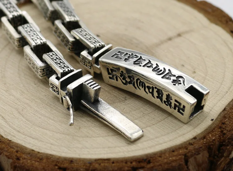 Национальный стиль S925 стерлингового серебра Ретро тайский серебряный шесть слов Писания для мужчин и женщин индивидуальный модный браслет Homme