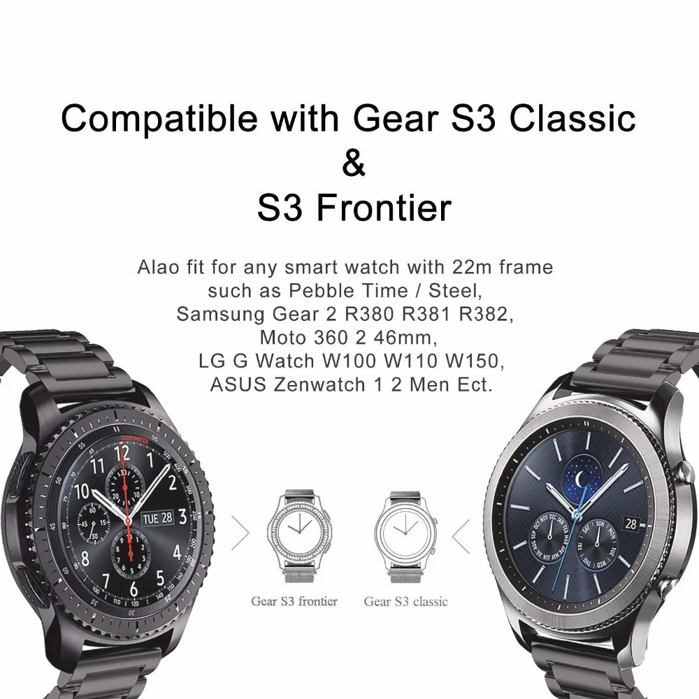 46 мм ремешок из нержавеющей стали для samsung gear S3 Frontier/Классический 22 мм ремешок для часов Смарт часы браслет аксессуары