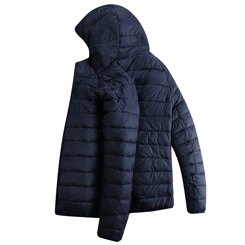 Осенне-зимняя повседневная ультратонкая куртка мужская теплая пуховая хлопковая парка пальто с капюшоном уличная дышащая куртка-бомбер водонепроницаемые куртки - Цвет: Navy Hooded