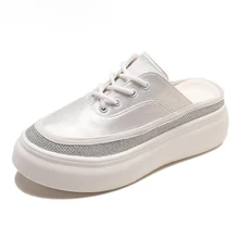 Новинка года; модные женские туфли-оксфорды на плоской платформе; Мягкие Шлепанцы из искусственной кожи; однотонные слипоны на шнуровке в британском стиле; XWD6957