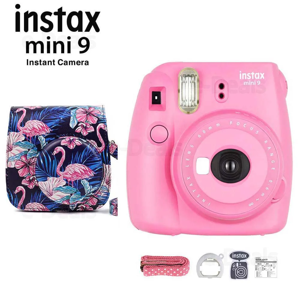 Fujifilm Instax Mini 9 фотокамера моментальной печати Фламинго розовый+ качественный мягкий чехол из искусственной кожи с плечевым ремнем