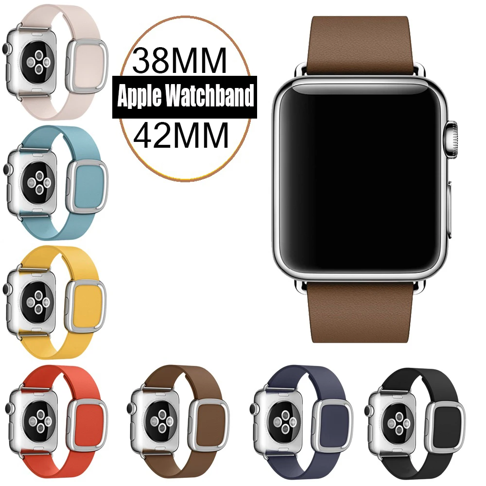 7 Colors Original 1 1 Modern Buckle Leather band for Apple Watch band 42mm 38mm Stainless
