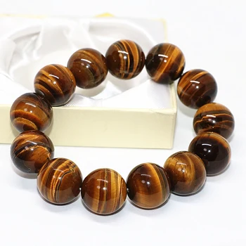 

Natural yellow tiger eyes stone round beads 18mm top quality fashion women men bracelet jewelry free shipping 7.5inch B1682