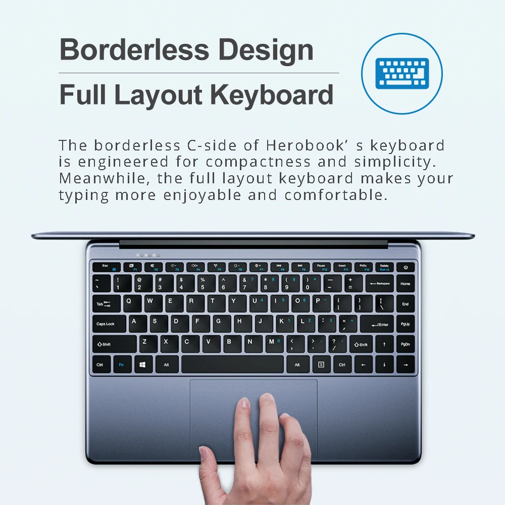 CHUWI Original HeroBook 14.1 Inch Laptop Windows 10 Intel E8000 Quad Core 4GB RAM 64GB ROM Borderless keyboard