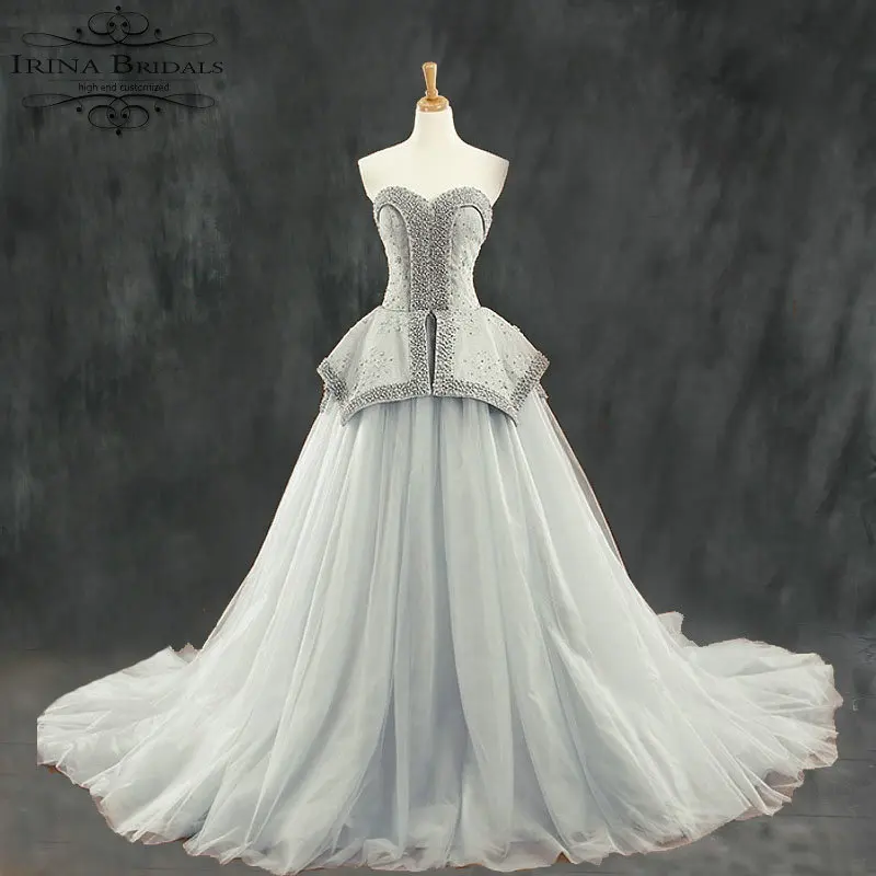hochzeitskleid High Quality Off Shoulder Pearls Lace Gray Wedding Dress ...