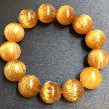 

17mm Natural Copper Rutilated Quartz Crystal Cat Eye Effect Gemstone Round Beads Bracelet Certificate 7 Inches AAAAAAA