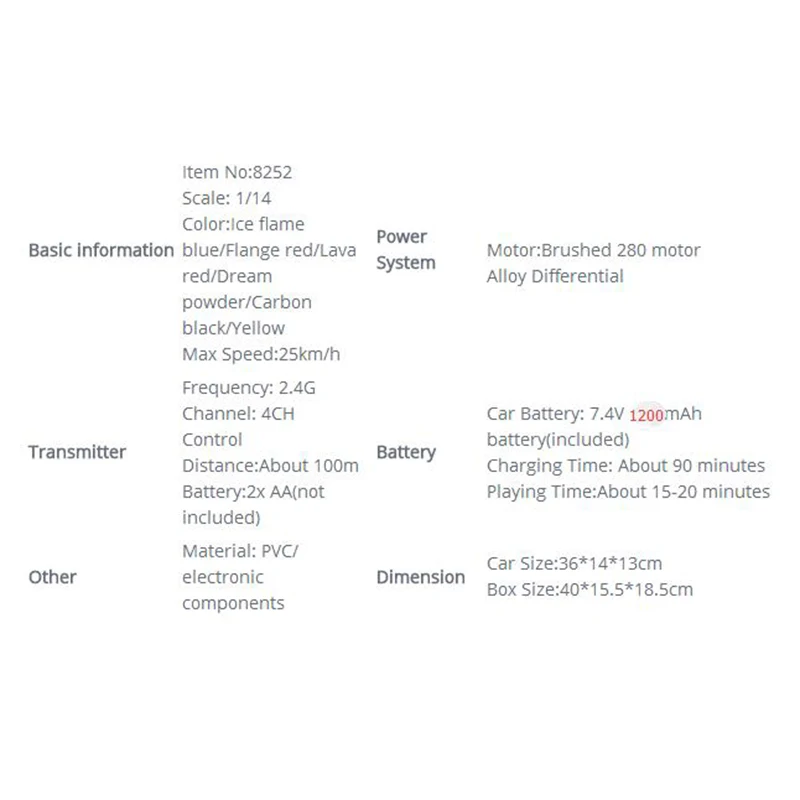 8252 25km/h 1/14 2.4G 4WD Drift RC Car Support Multi-player Racing Toys
