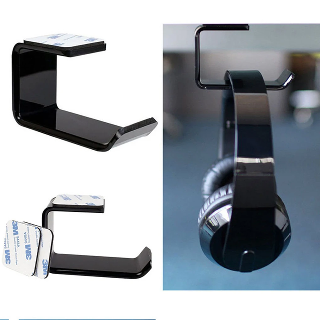 

Universal 3M Sticker Acrylic Headphone Bracket Hanger Under Desk Wall Mounted Headset Holder Hook Earphone Sticky Display Stand