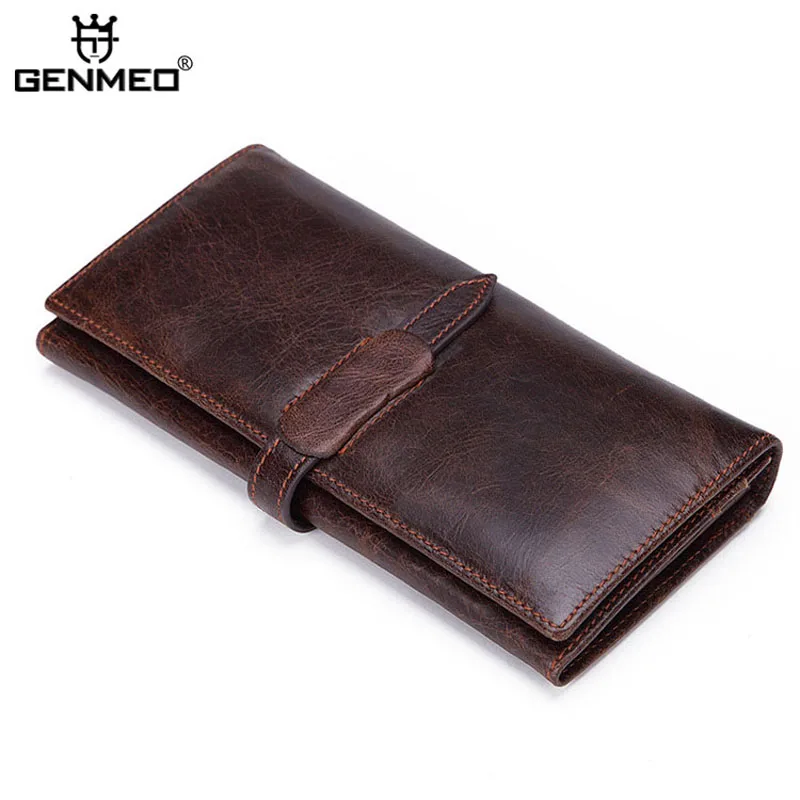 

GENMEO New Arrival Vintage Genuine Leather Wallet Men Cow Leather Clutch Bag with Card Holder and Coin Purse Bolsa Feminina