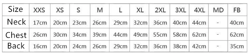 dog hoodies size chart
