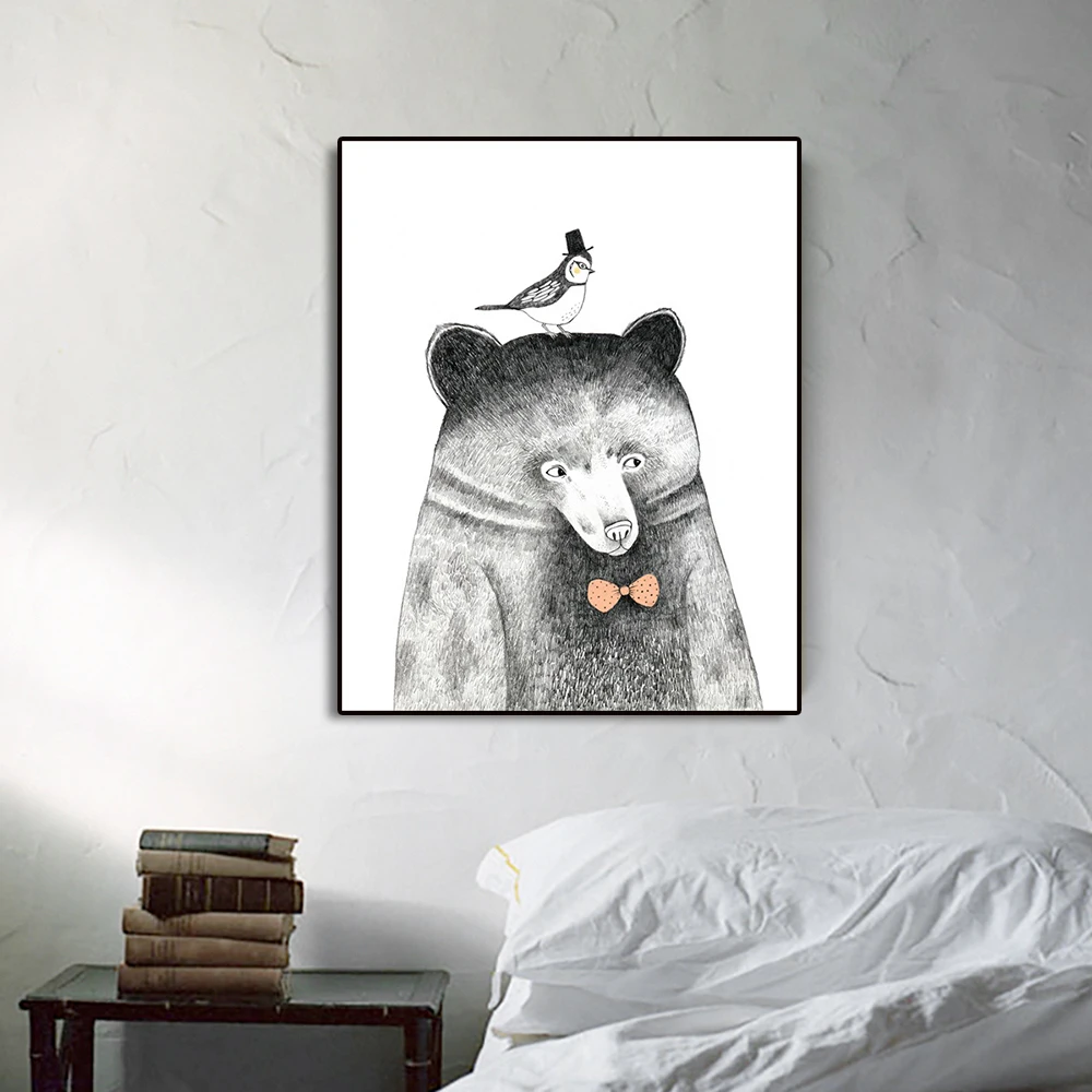 

Watercolor Mr.Bear Nordic Poster Pictures Wall Artwork Canvas Painting Calligraphy Prints Decoration For Living Room Bedroom