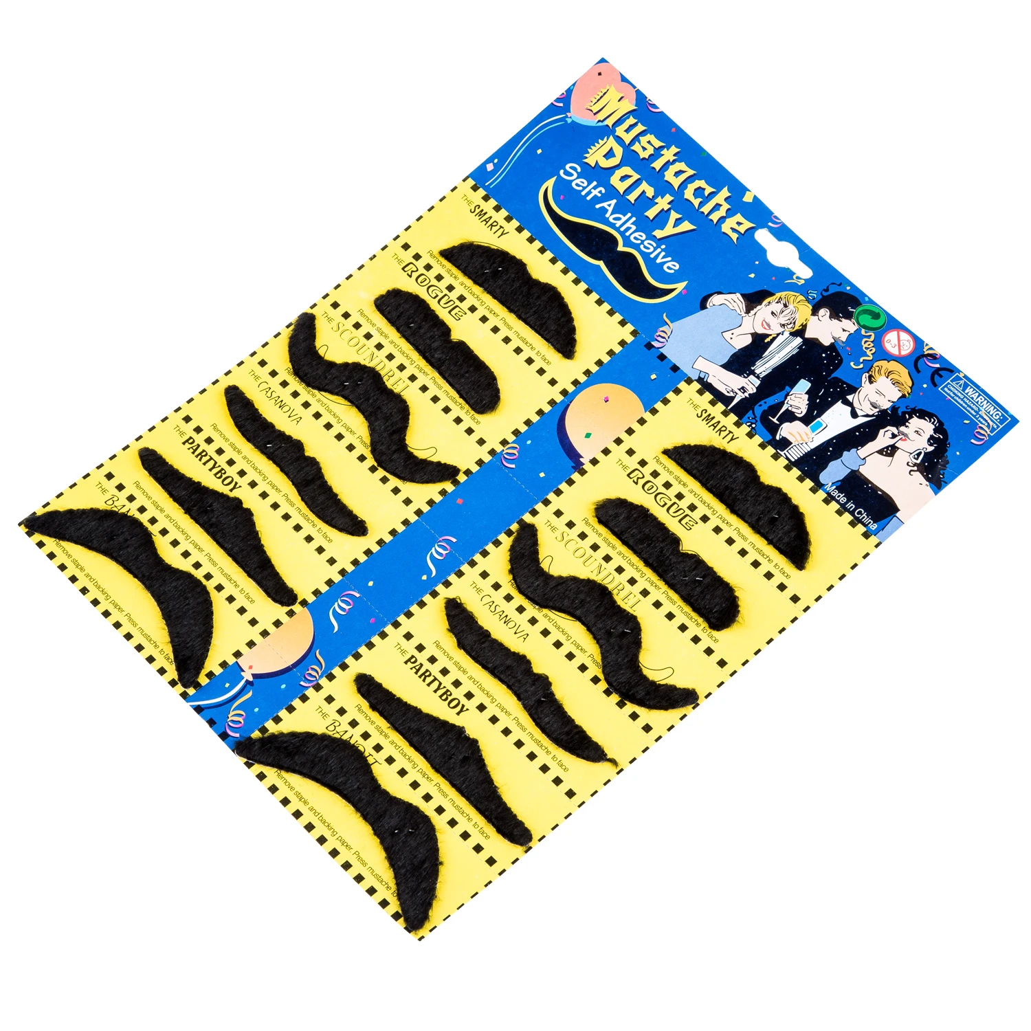 12 Pack Self Adhesive Assorted Fake Moustache / Mustache Set Fancy