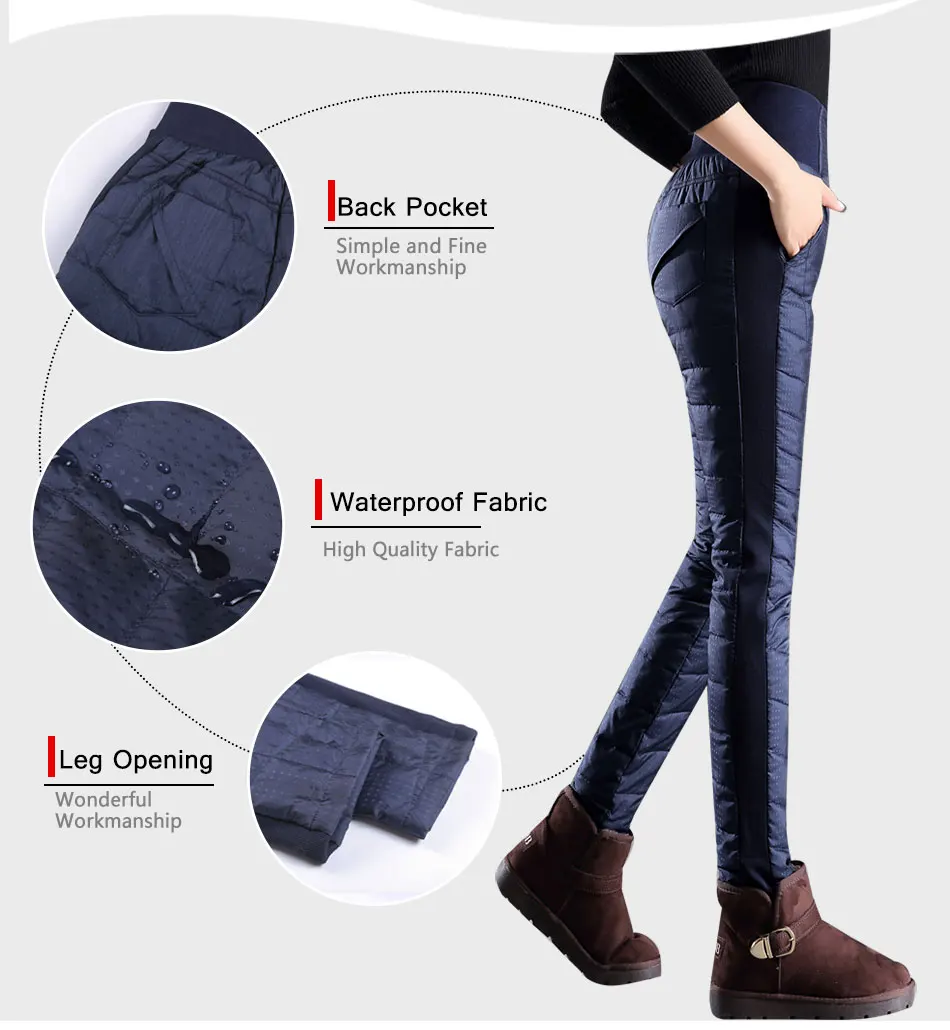 Классические зимние брюки на утином пуху женские утепленные бархатные черные брюки-карандаш с боковой полосой женские эластичные брюки с