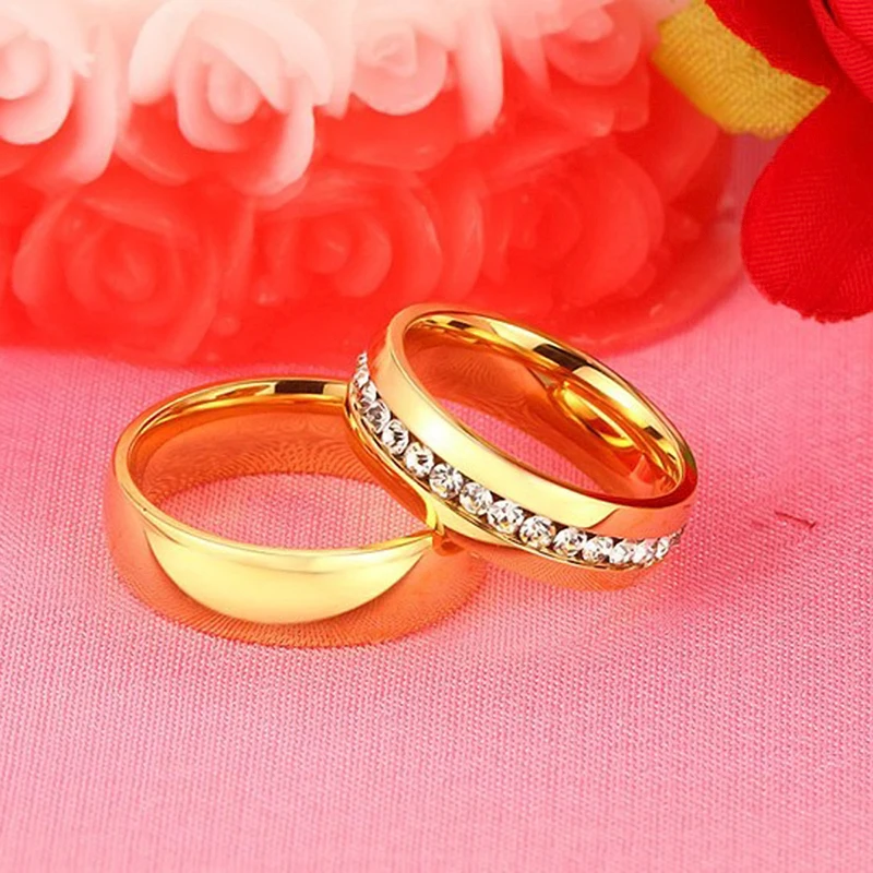 Обручальное кольцо для женщин и мужчин золотого цвета, ювелирные изделия, пара, кольцо из нержавеющей стали, обручение, Подарок на годовщину