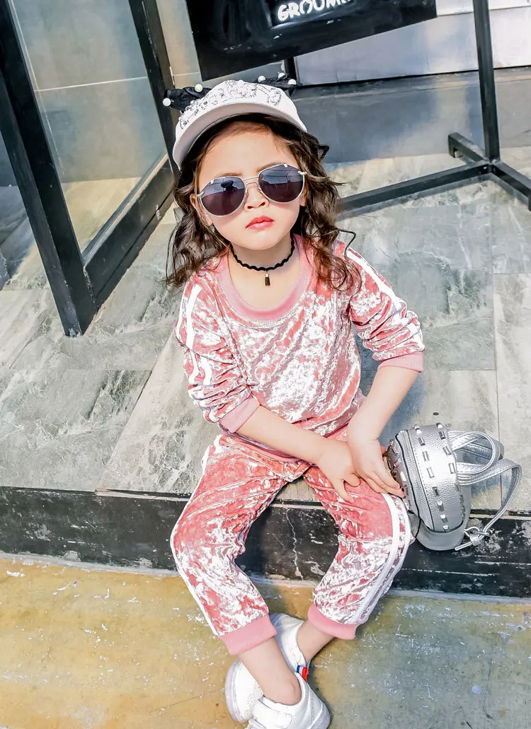 Girls  Clothing Set  Pink Velvet Cashmere Suit Set Long Sleeve Pullover+ Pants Sportswear Baby Girls Sports Clothes Active Suits (20)