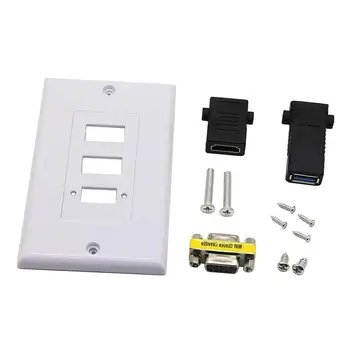 

Practical Double Connection Port White Usb Vga Hdmi Lead Wall Plate Full Hd 1080 Tv Cable Faceplate Socket Connector